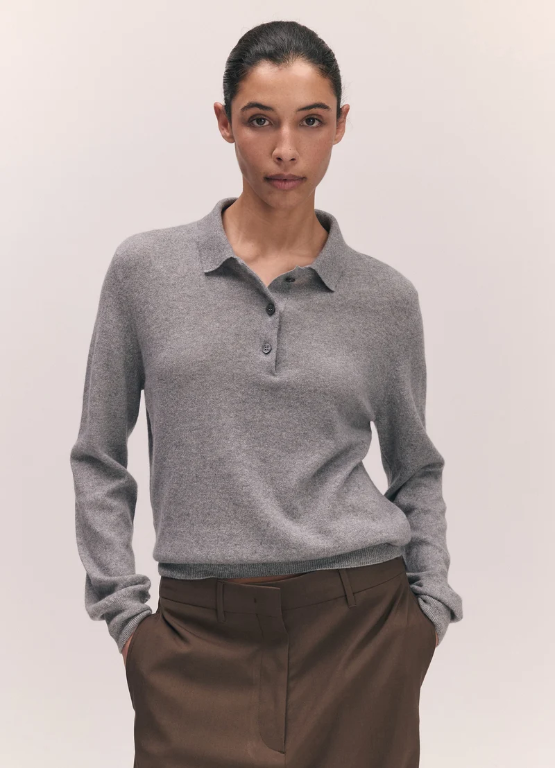 Aoife Cashmere Polo Shirt in Soft Grey