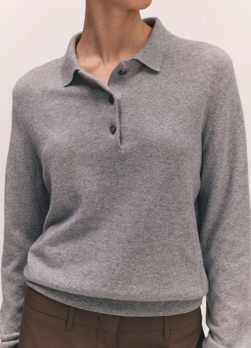 Aoife Cashmere Polo Shirt in Soft Grey