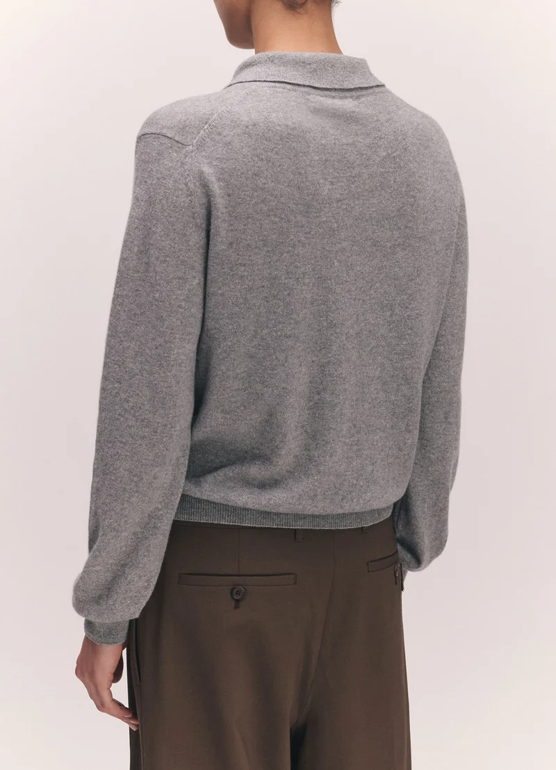 Aoife Cashmere Polo Shirt in Soft Grey