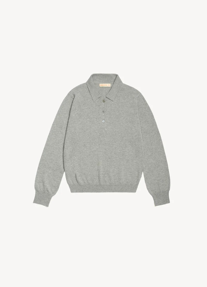 Aoife Cashmere Polo Shirt in Soft Grey