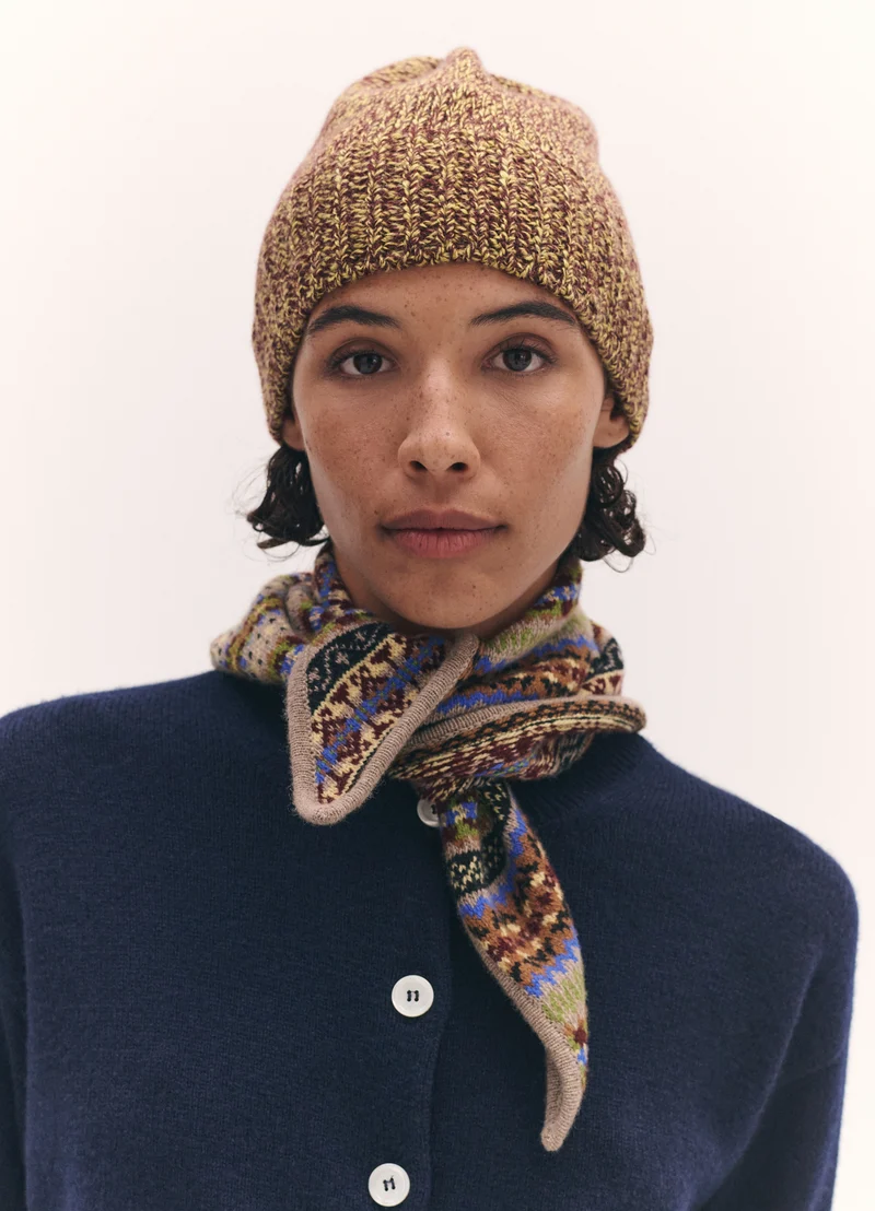 Rib Trim Cashmere Hat in Port and Punch Mouliné