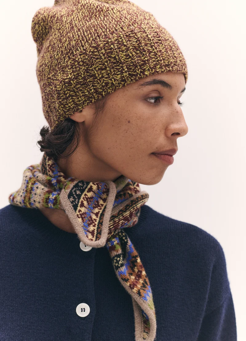 Rib Trim Cashmere Hat in Port and Punch Mouliné