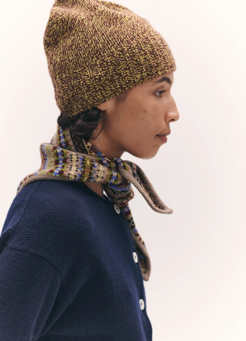 Rib Trim Cashmere Hat in Port and Punch Mouliné