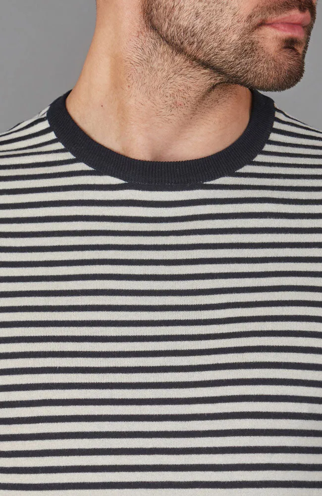 Herren-T-Shirt aus 100 % ultrafeiner Baumwolle, gestrickt, mit schmalen bretonischen Streifen