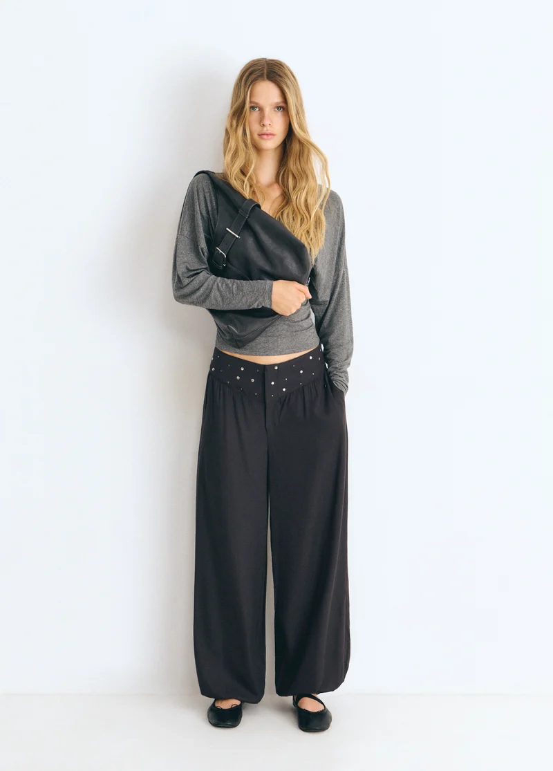 Harem pants with studded waistband