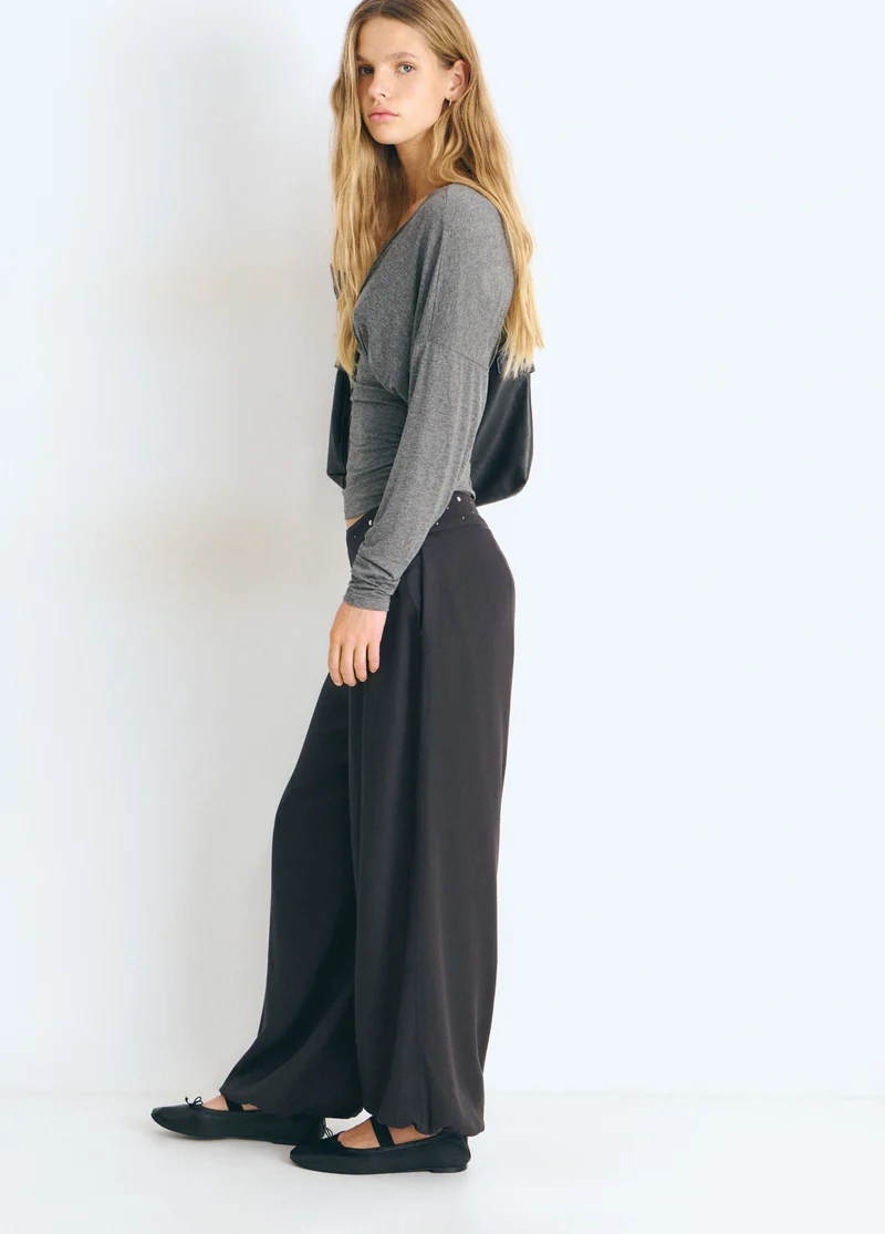 Harem pants with studded waistband