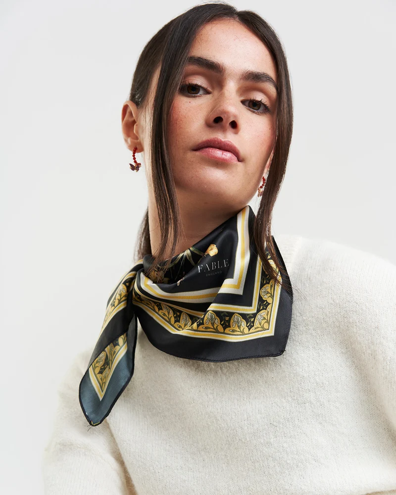 Nouveau Floral Square Scarf in Black