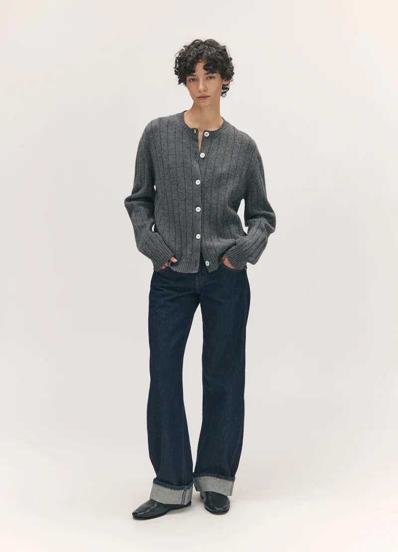 Rooney Rib Cardigan in Derby Grey