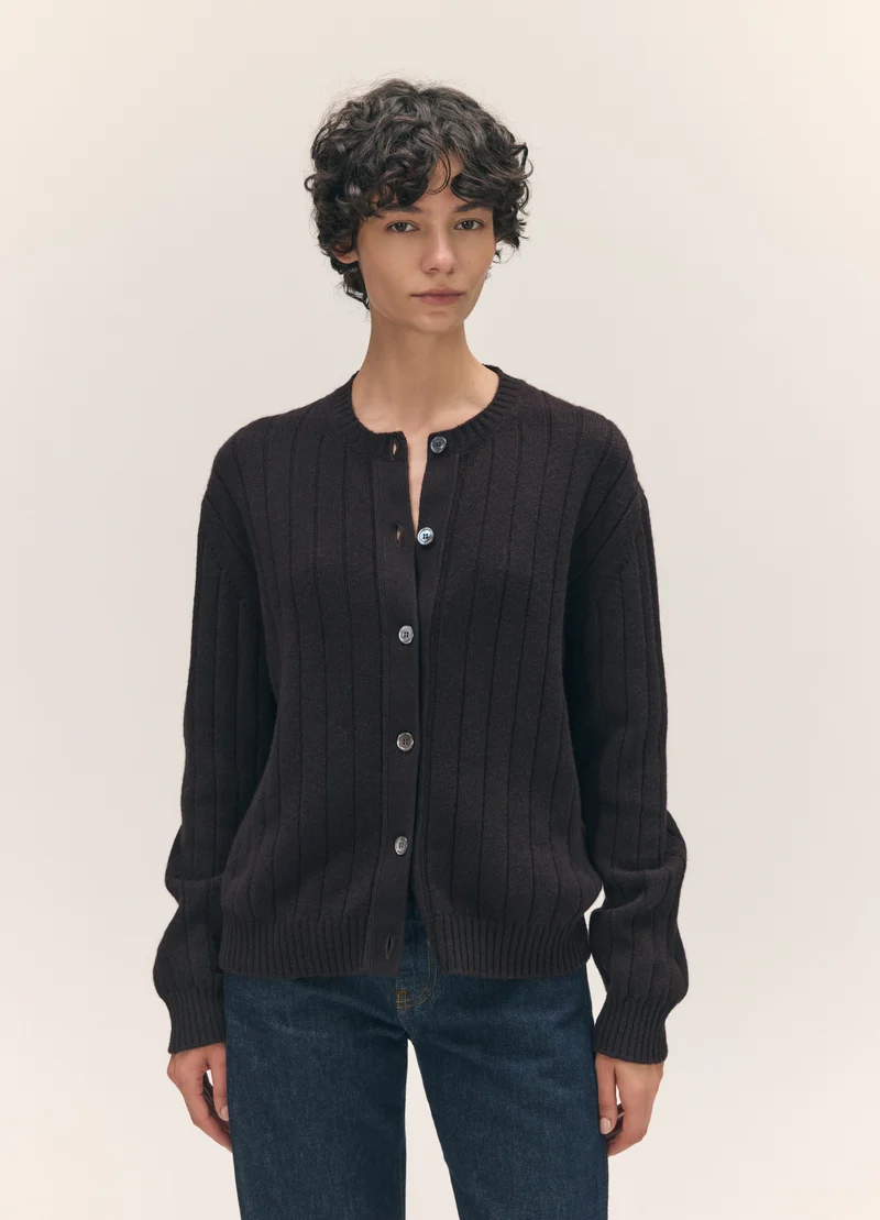 Rooney Rib Cardigan in Dark Brown