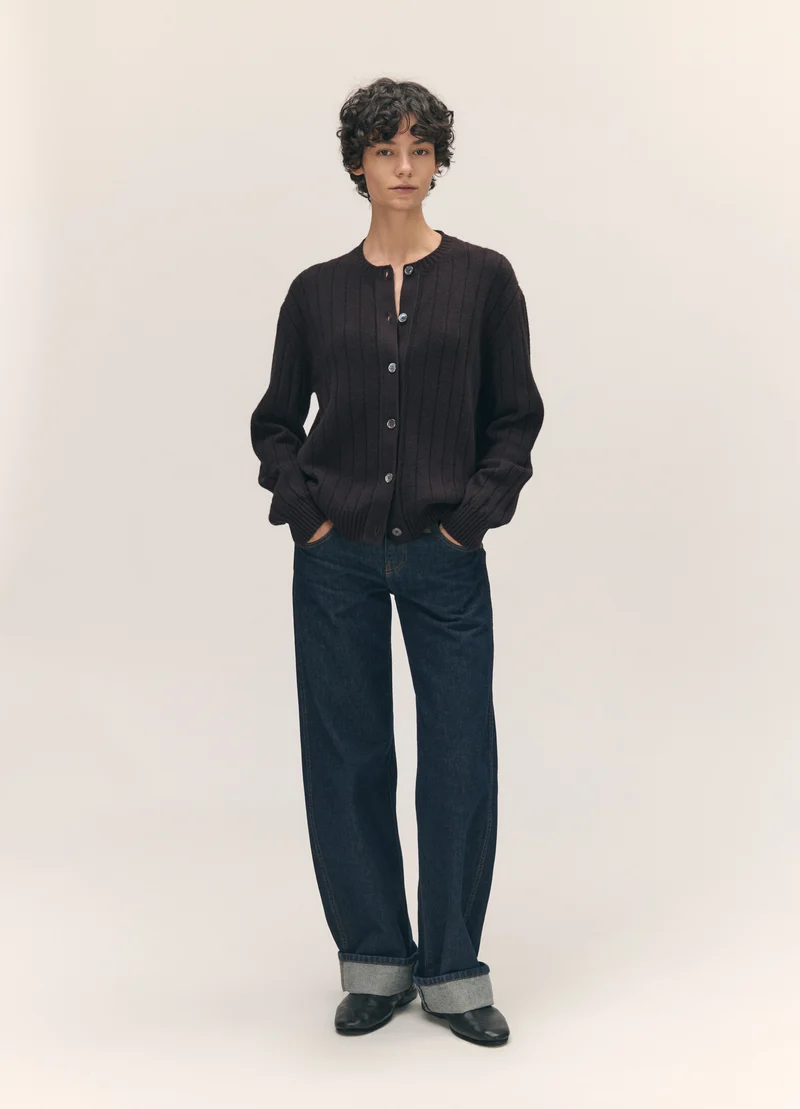 Rooney Rib Cardigan in Dark Brown