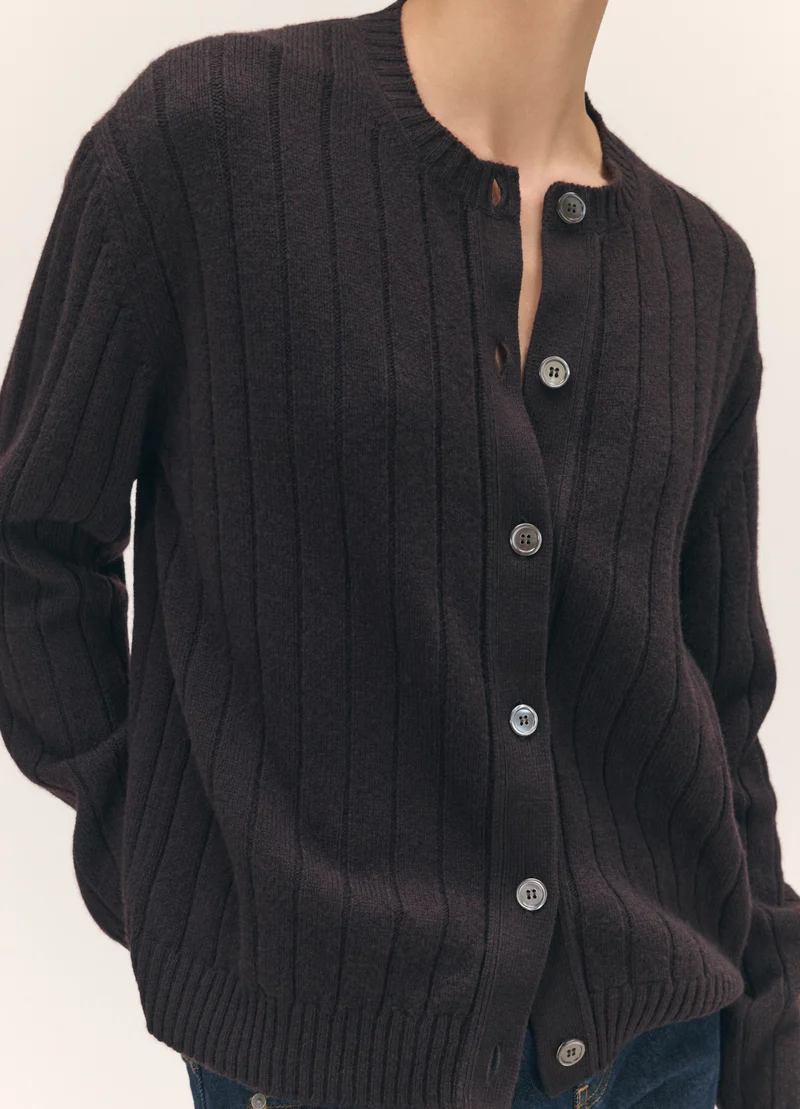Rooney Rib Cardigan in Dark Brown