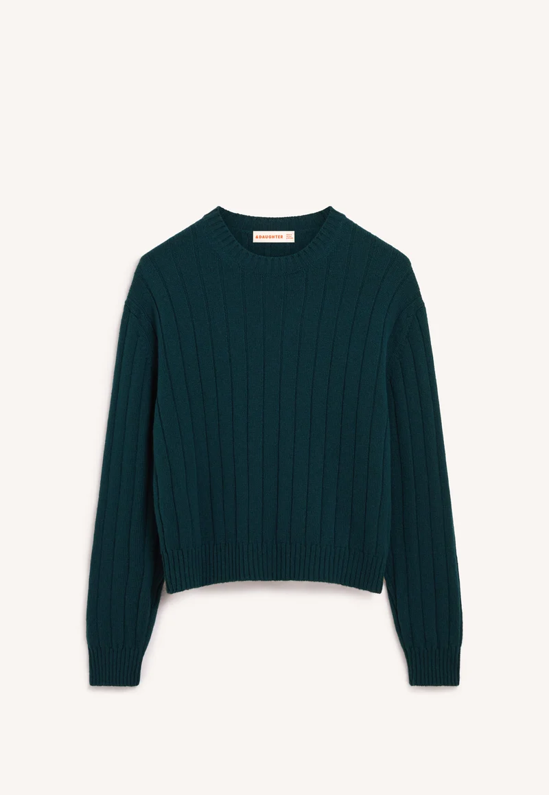 Rooney Rib Crewneck in Holly Green