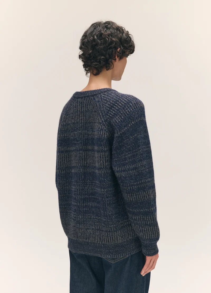 Rowan Rib Crew Cardigan in Navy Marle