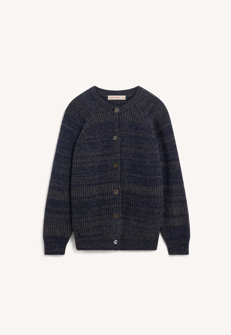 Rowan Rib Crew Cardigan in Navy Marle