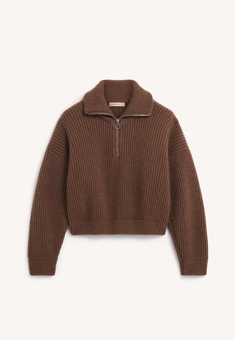 Rowan Rib Half Zip in Hazelnut