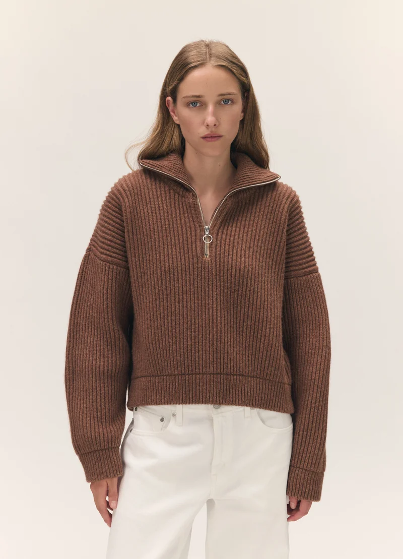 Rowan Rib Half Zip in Hazelnut