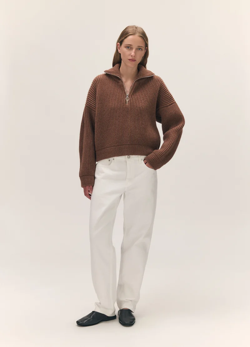 Rowan Rib Half Zip in Hazelnut
