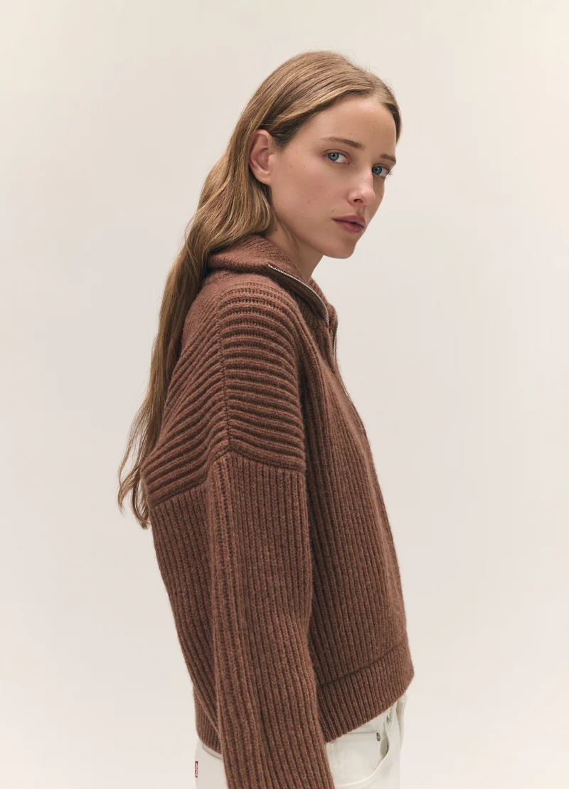 Rowan Rib Half Zip in Hazelnut
