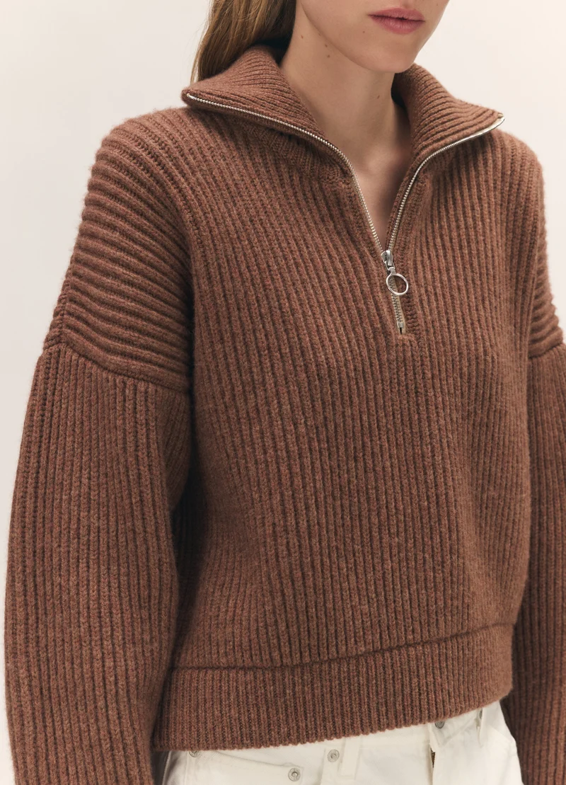 Rowan Rib Half Zip in Hazelnut