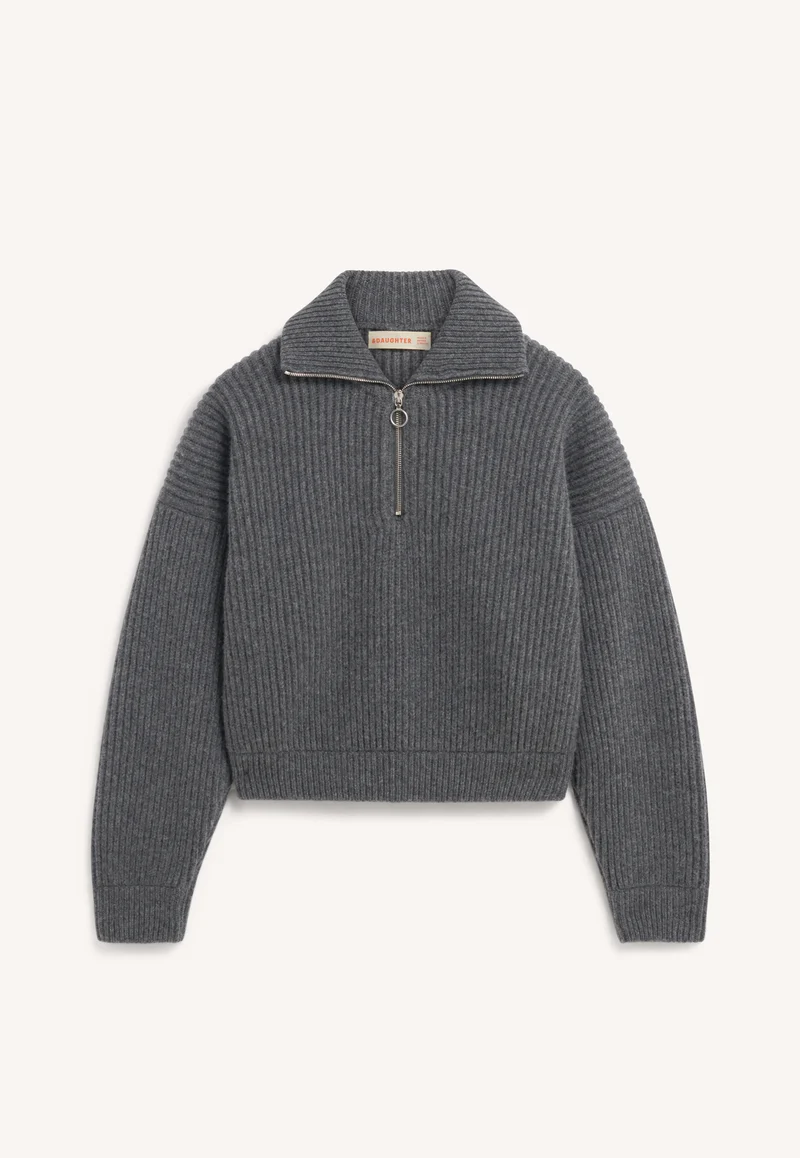 Rowan Rib Half Zip in Derby Grey