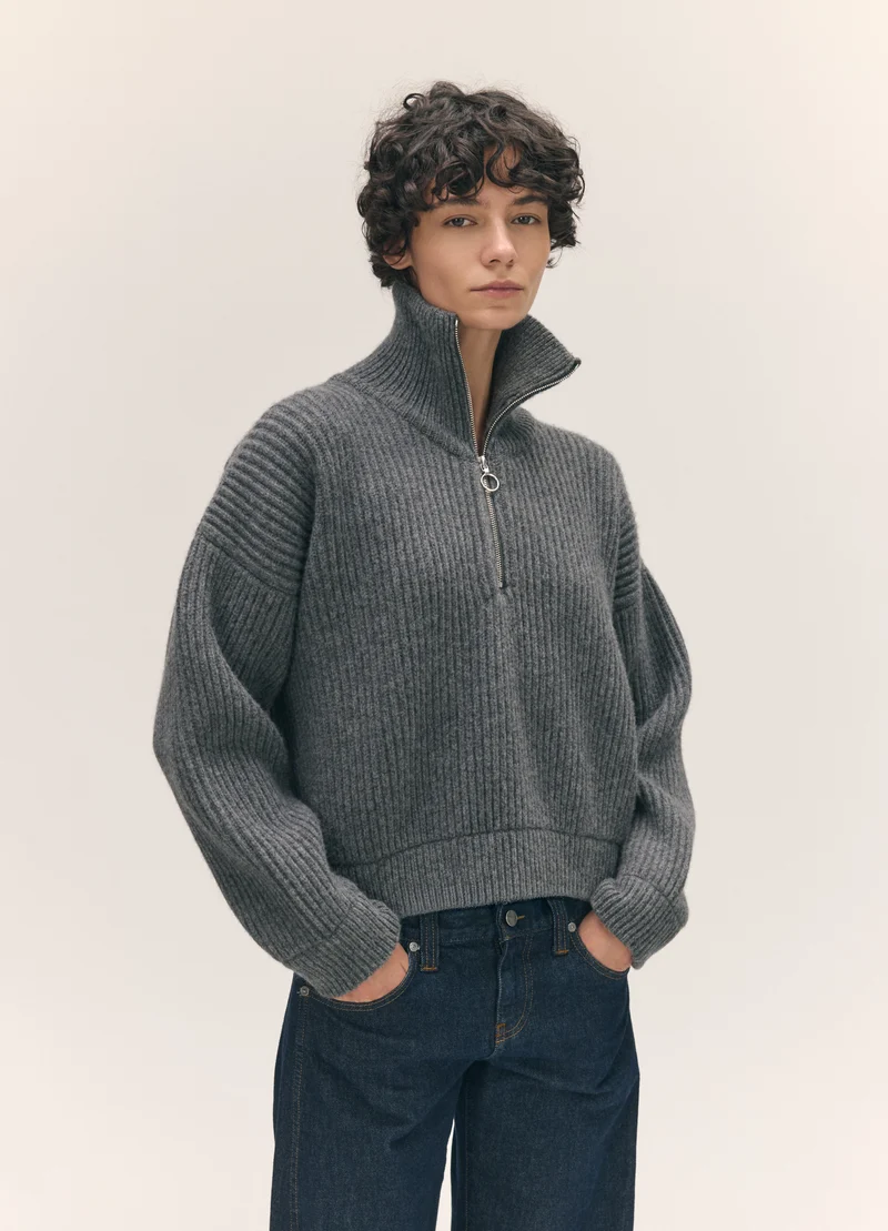 Rowan Rib Half Zip in Derby Grey