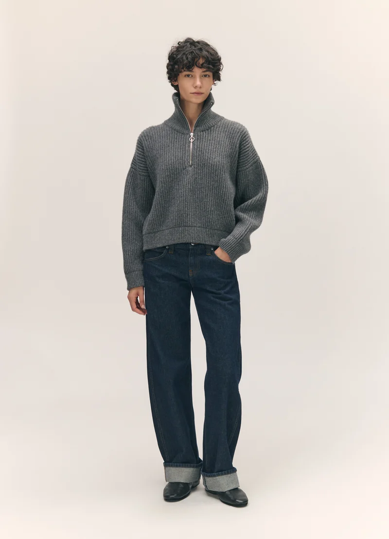 Rowan Rib Half Zip in Derby Grey