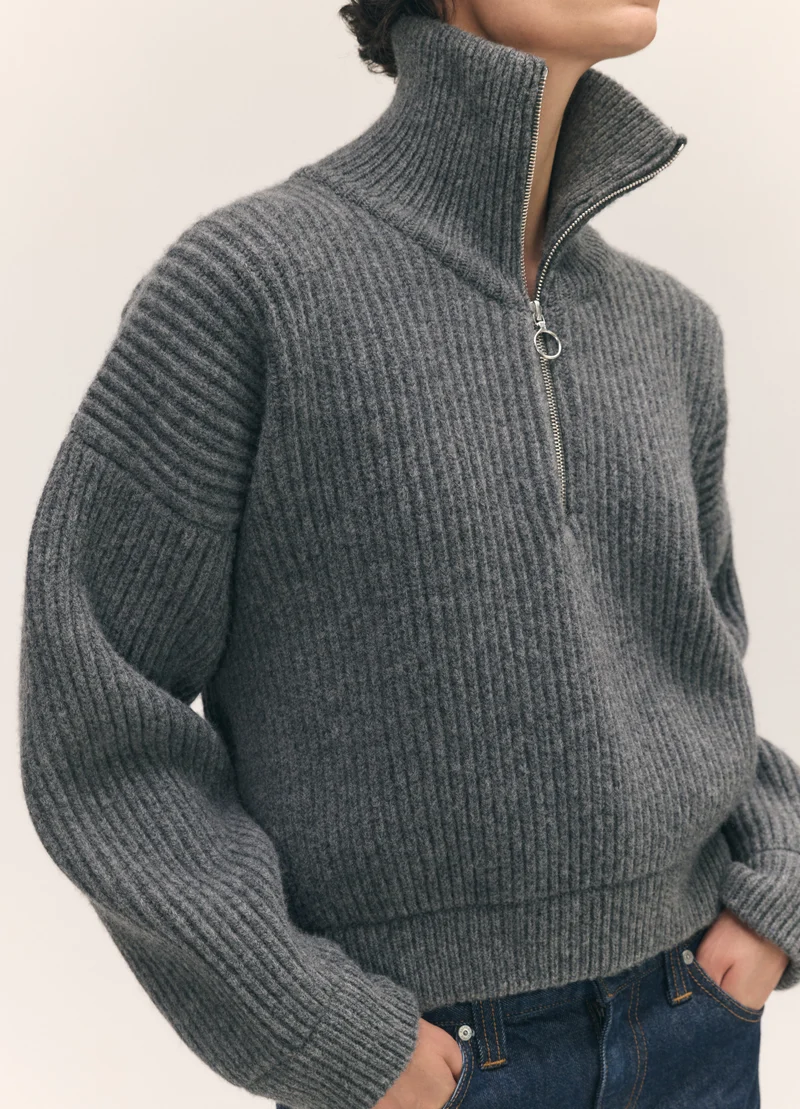 Rowan Rib Half Zip in Derby Grey