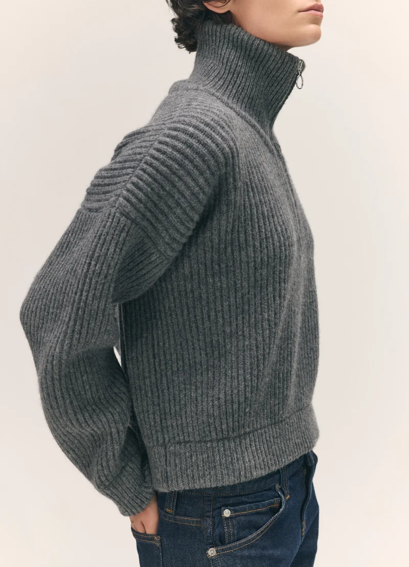 Rowan Rib Half Zip in Derby Grey