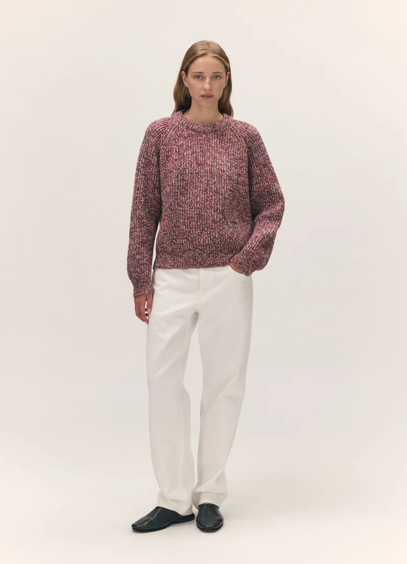 Rowan Rib Crew in Navy & Poppy Marle