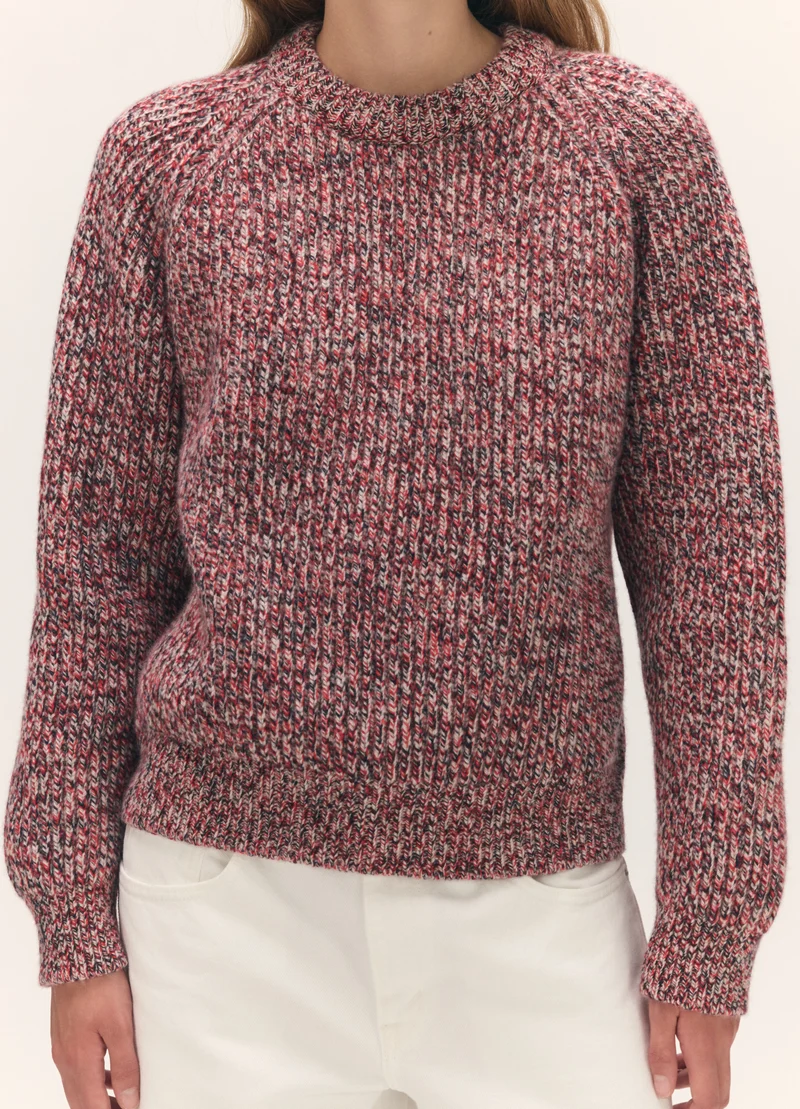 Rowan Rib Crew in Navy & Poppy Marle
