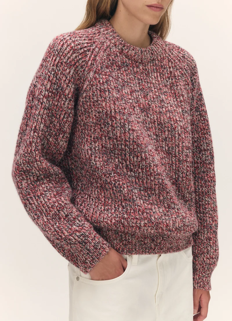 Rowan Rib Crew in Navy & Poppy Marle