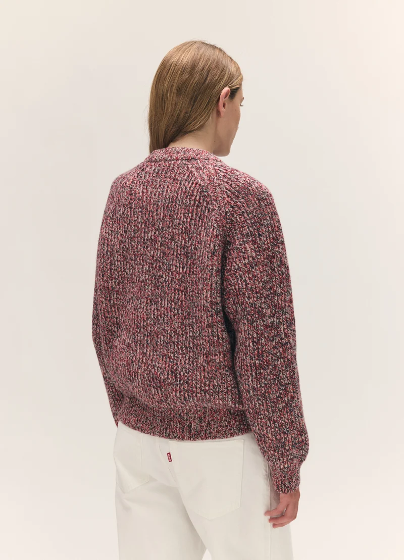 Rowan Rib Crew in Navy & Poppy Marle