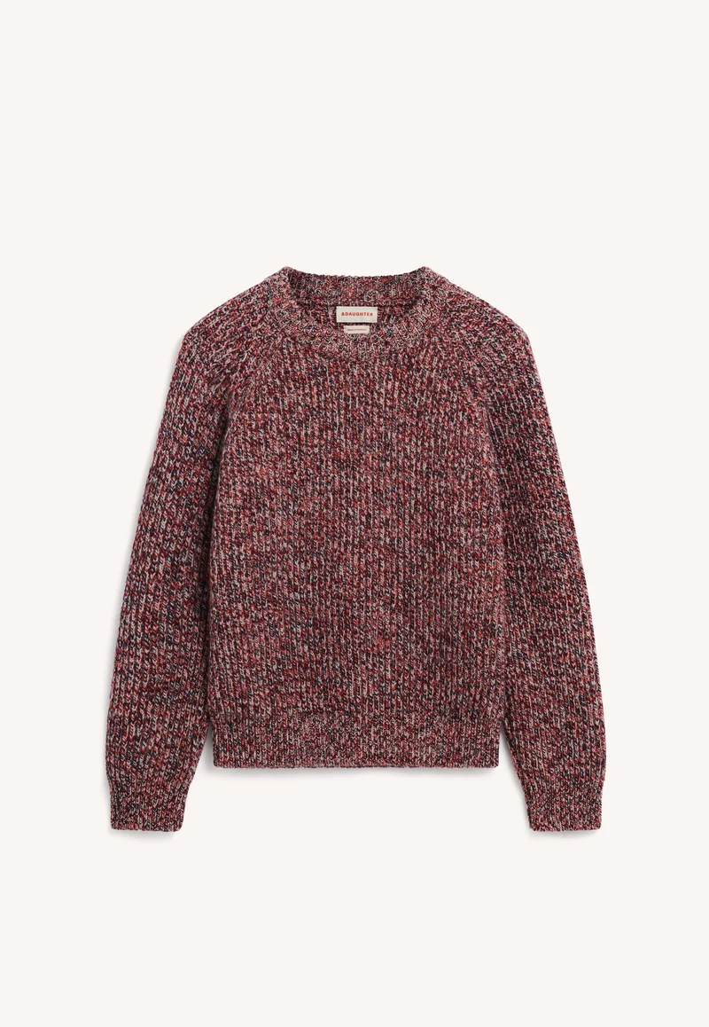 Rowan Rib Crew in Navy & Poppy Marle