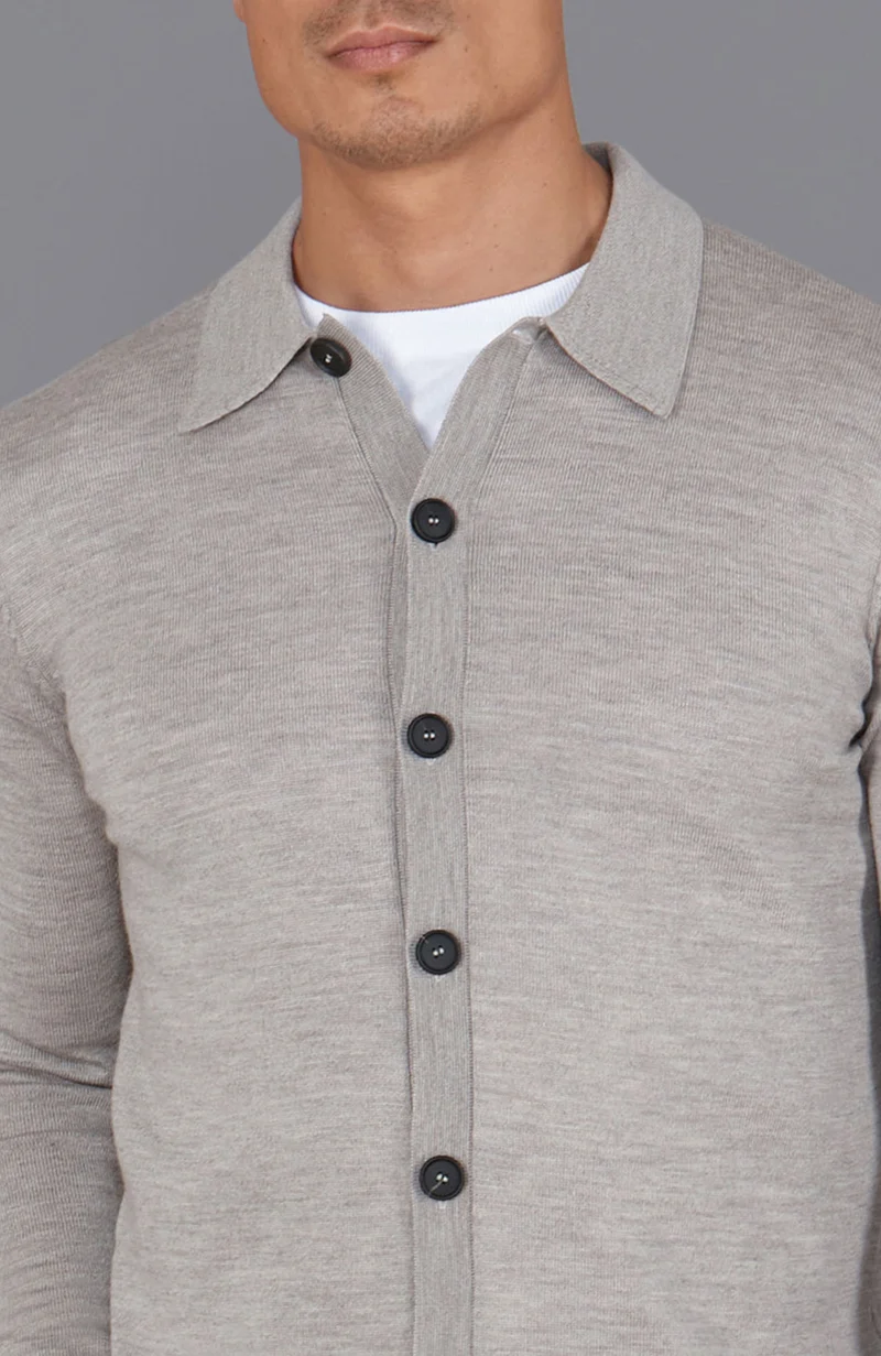 Mens Extra Fine Merino Wool Polo Cardigan