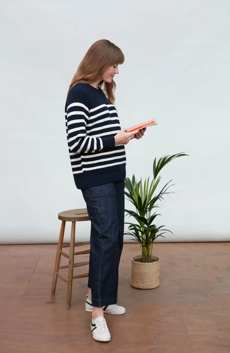 Gerippter bretonischer Damenpullover aus 100 % Baumwolle