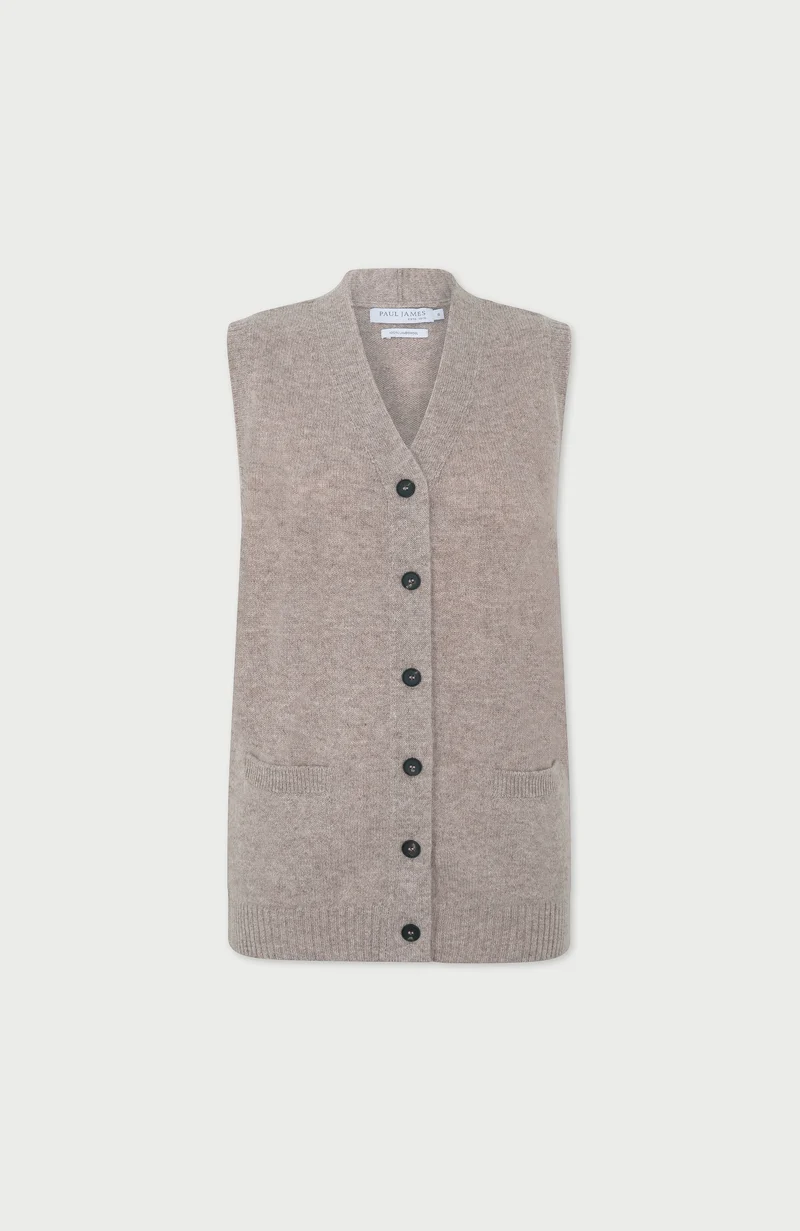 Damenweste aus 100 % Lammwolle mit V-Ausschnitt und Taschen