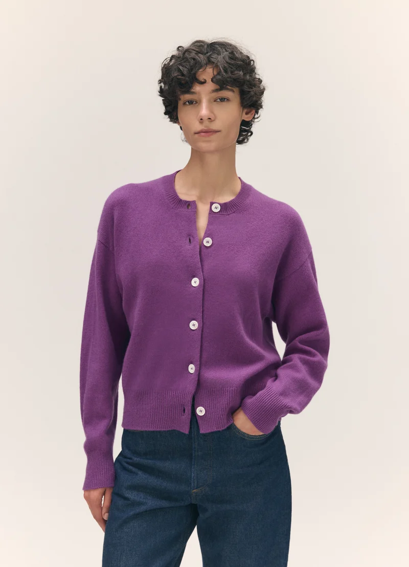 Ada Crewneck Cardigan in Vivid Purple
