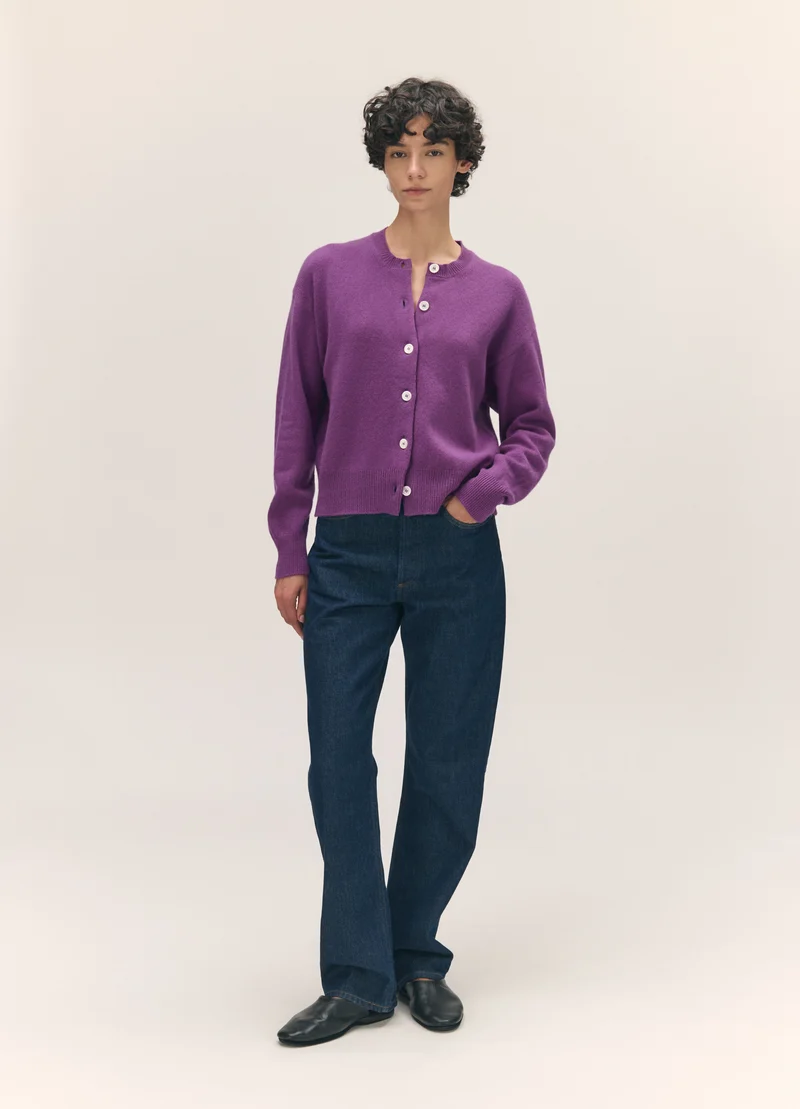 Ada Crewneck Cardigan in Vivid Purple
