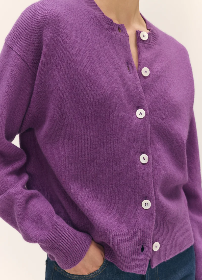 Ada Crewneck Cardigan in Vivid Purple