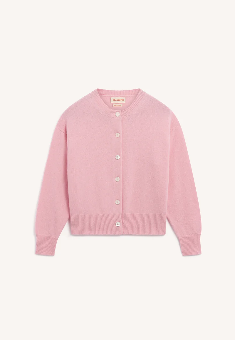 Ada Crewneck Cardigan in Pale Pink