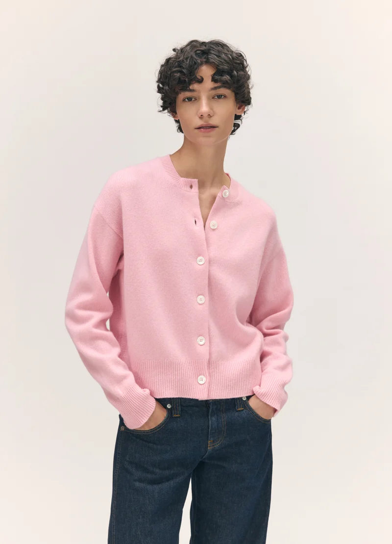 Ada Crewneck Cardigan in Pale Pink