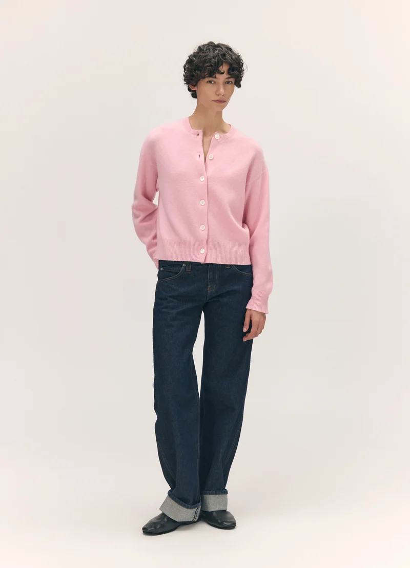 Ada Crewneck Cardigan in Pale Pink