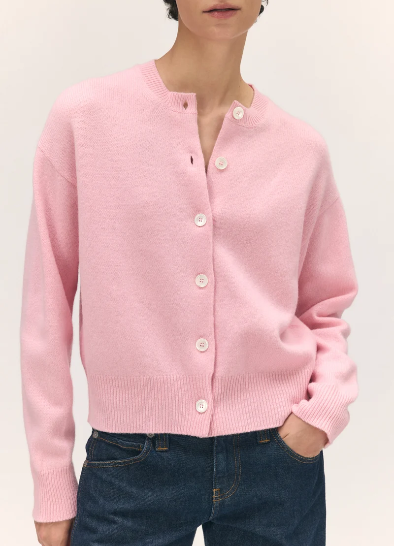 Ada Crewneck Cardigan in Pale Pink