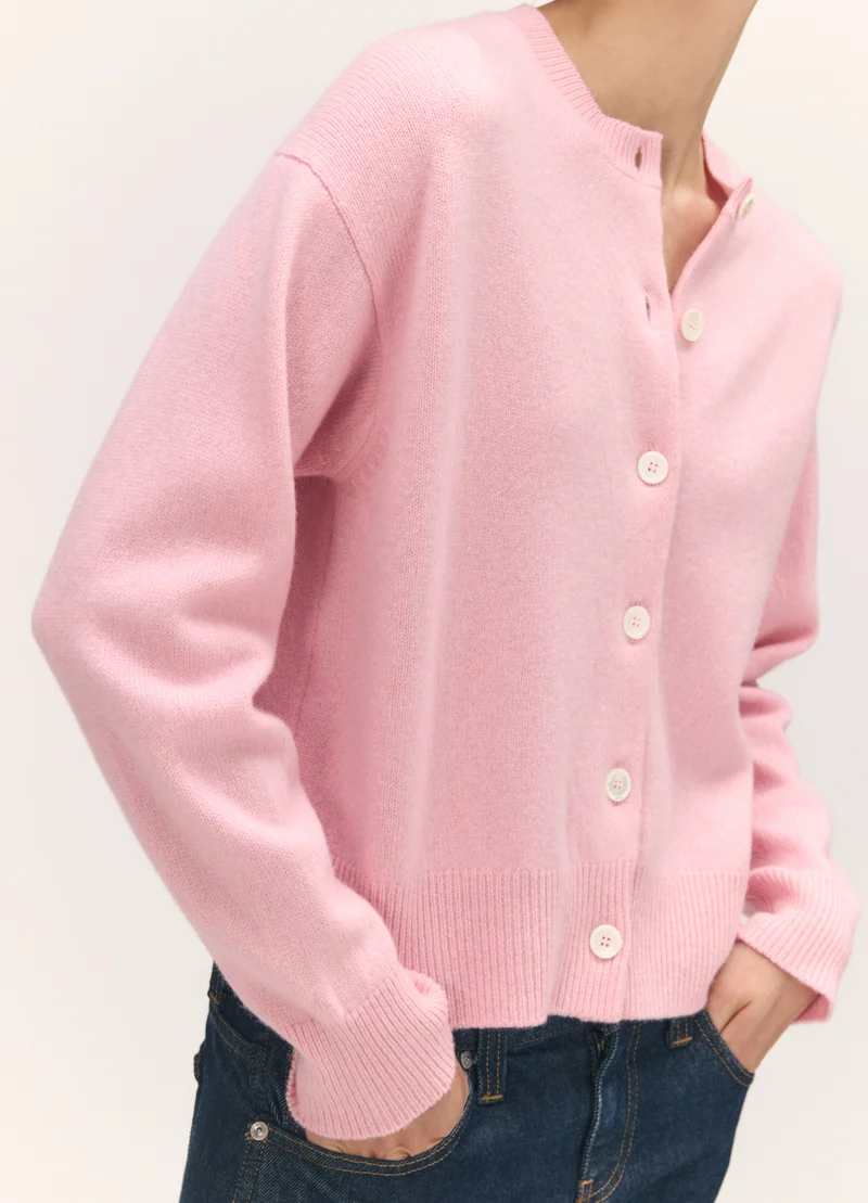 Ada Crewneck Cardigan in Pale Pink