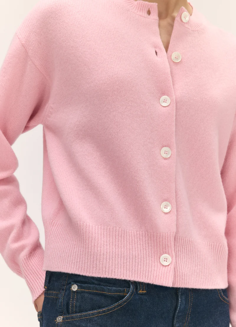Ada Crewneck Cardigan in Pale Pink