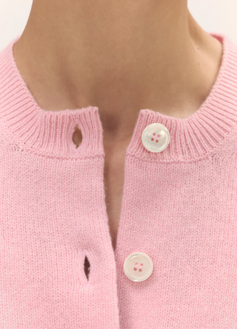 Ada Crewneck Cardigan in Pale Pink
