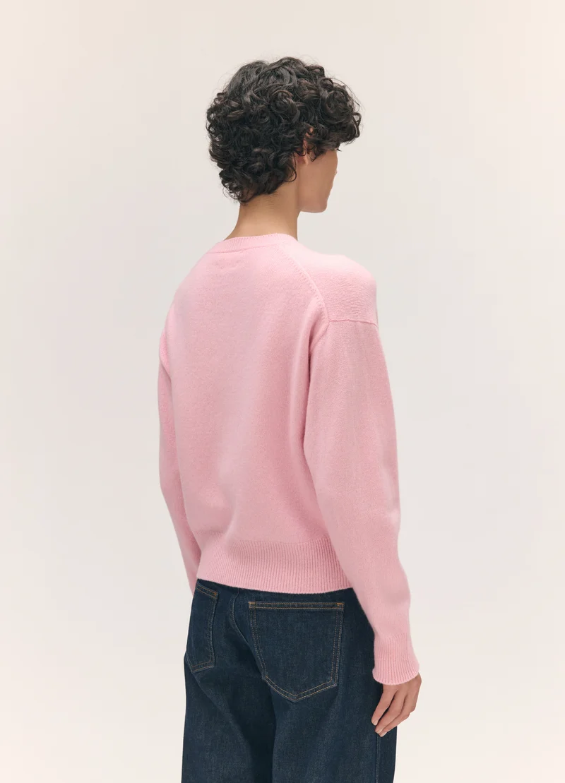 Ada Crewneck Cardigan in Pale Pink