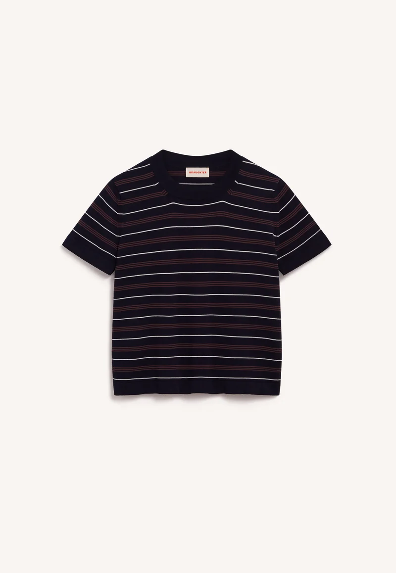 Short Sleeve Shrunken T-Knit in Midnight Stripe