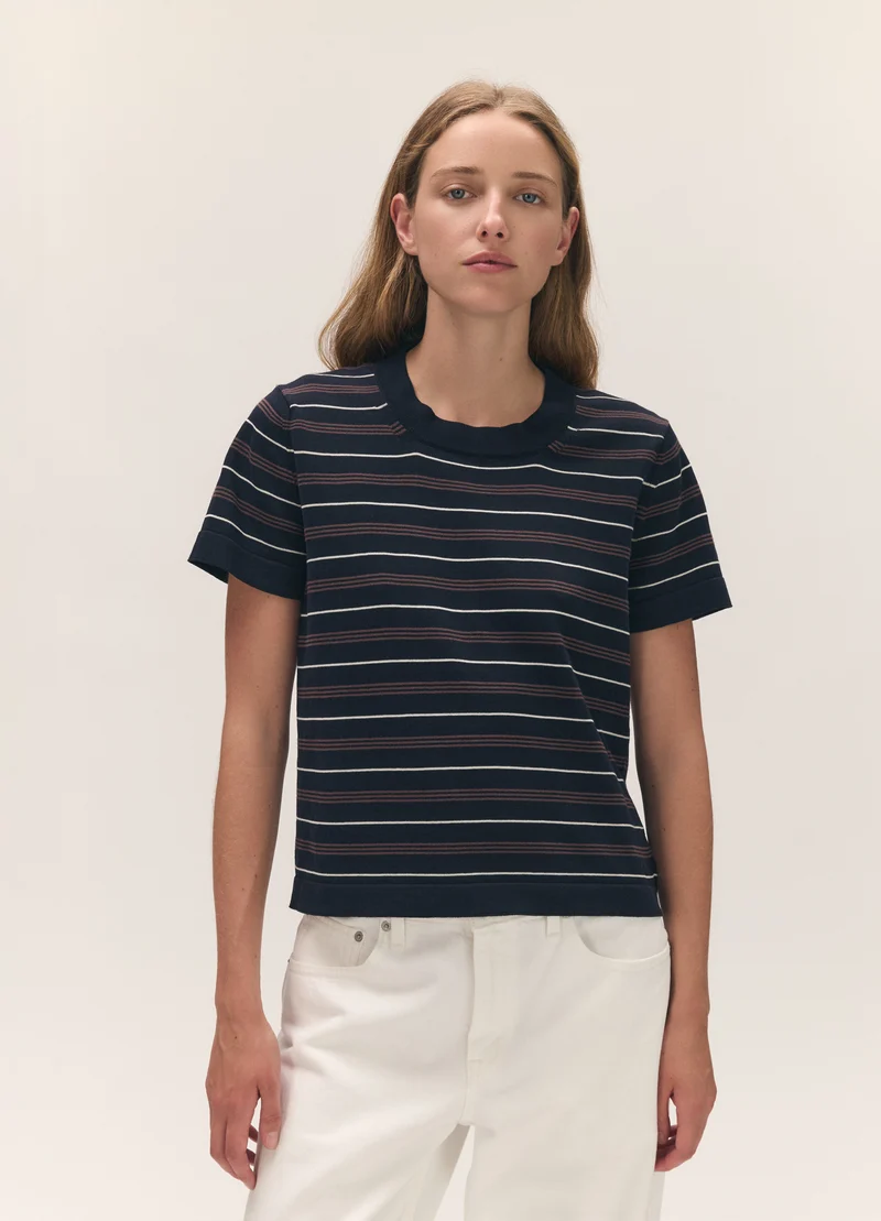Short Sleeve Shrunken T-Knit in Midnight Stripe