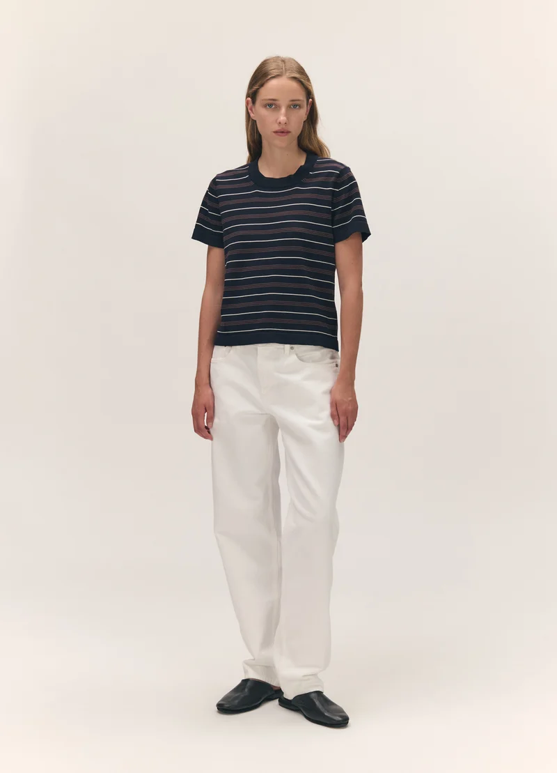Short Sleeve Shrunken T-Knit in Midnight Stripe